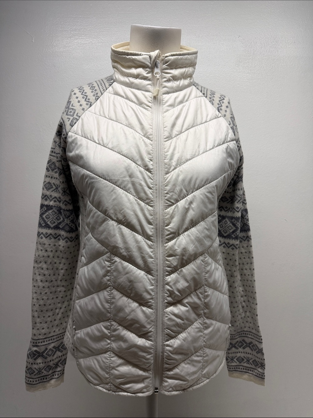 Krimson Klover Switchback Jacket Fair Isle Wool Full Zip Lightweight White Small